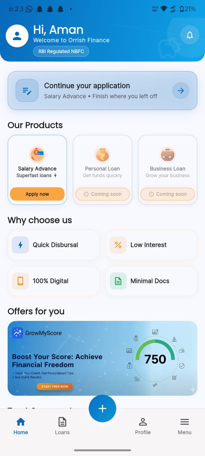 Orrish Finance Mobile Screen